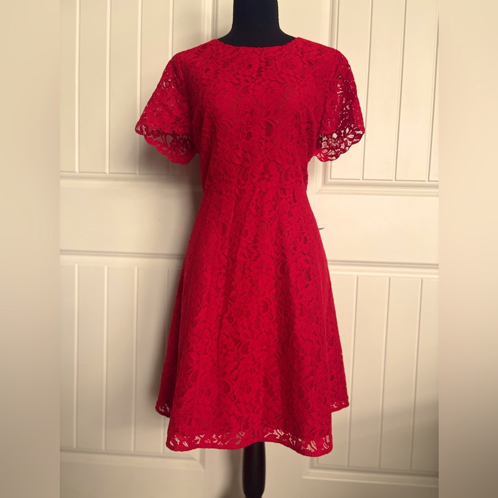 J. Crew Vibrant Red Lace Midi Dress